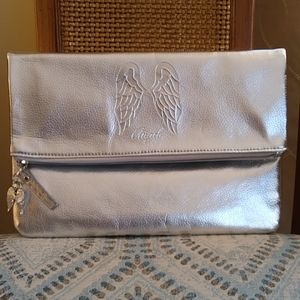 Victoria's Secret Angel Clutch Fold Over / Make-up Bag Silver Metallic